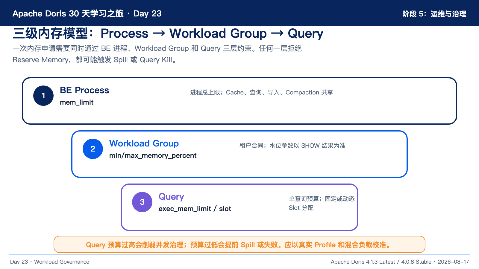 Process、Workload Group 与 Query 三级内存